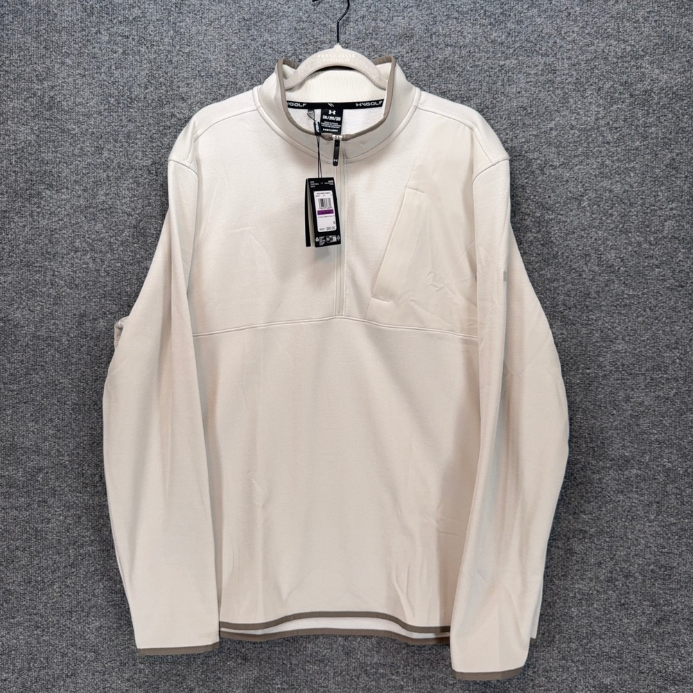 Under Armour Drive SweaterFleece Pullover Mens 2XL Beige UA Storm Golf NEW